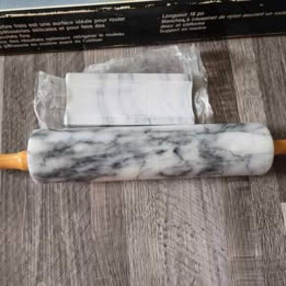 HBC Vintage Marble Rolling Pin with Wood Handles & Cradle Stand - Picture 4 of 6